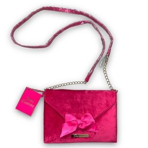 Juicy Couture Y2K Hot Pink Velvet Envelope Crossbody Clutch W/ Bow & Gold Detail